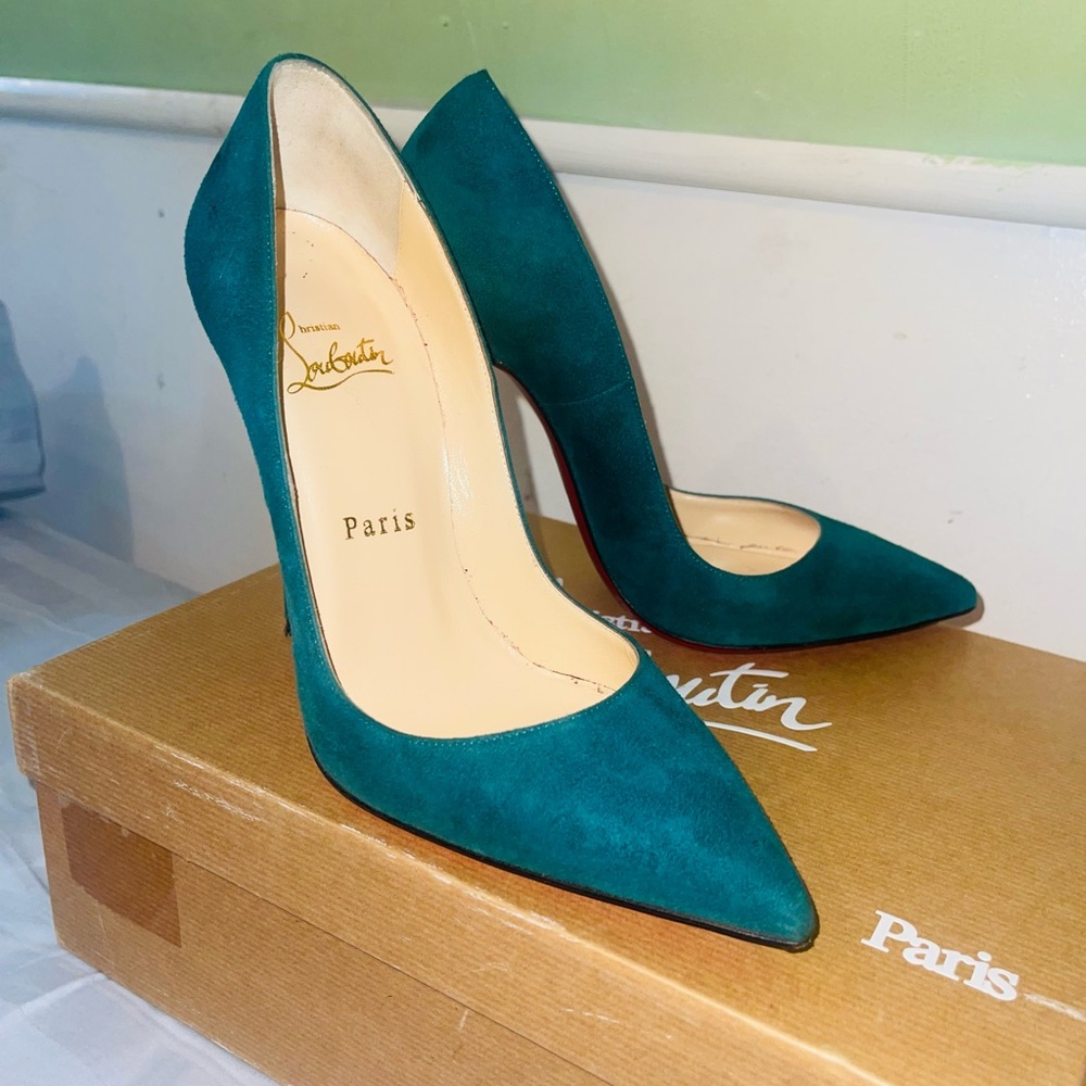 Christian Louboutin  So Kate Teal Suede Pumps
